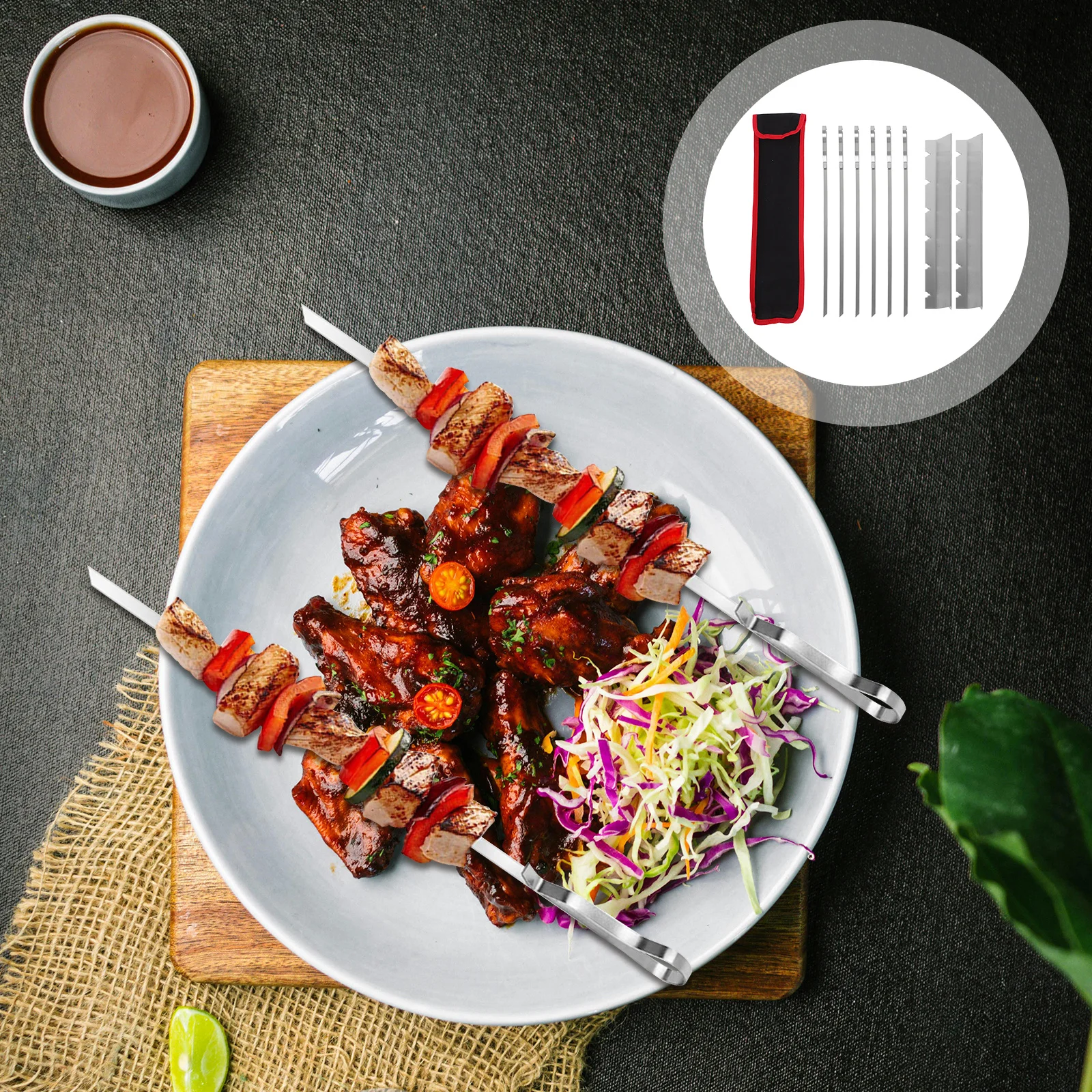 

1Set Stainless Steel Bbq Skewers Reusable Metal Kebab Sticks for Grilling Outdoor Party Non Slip Easy Control Insulated Safe