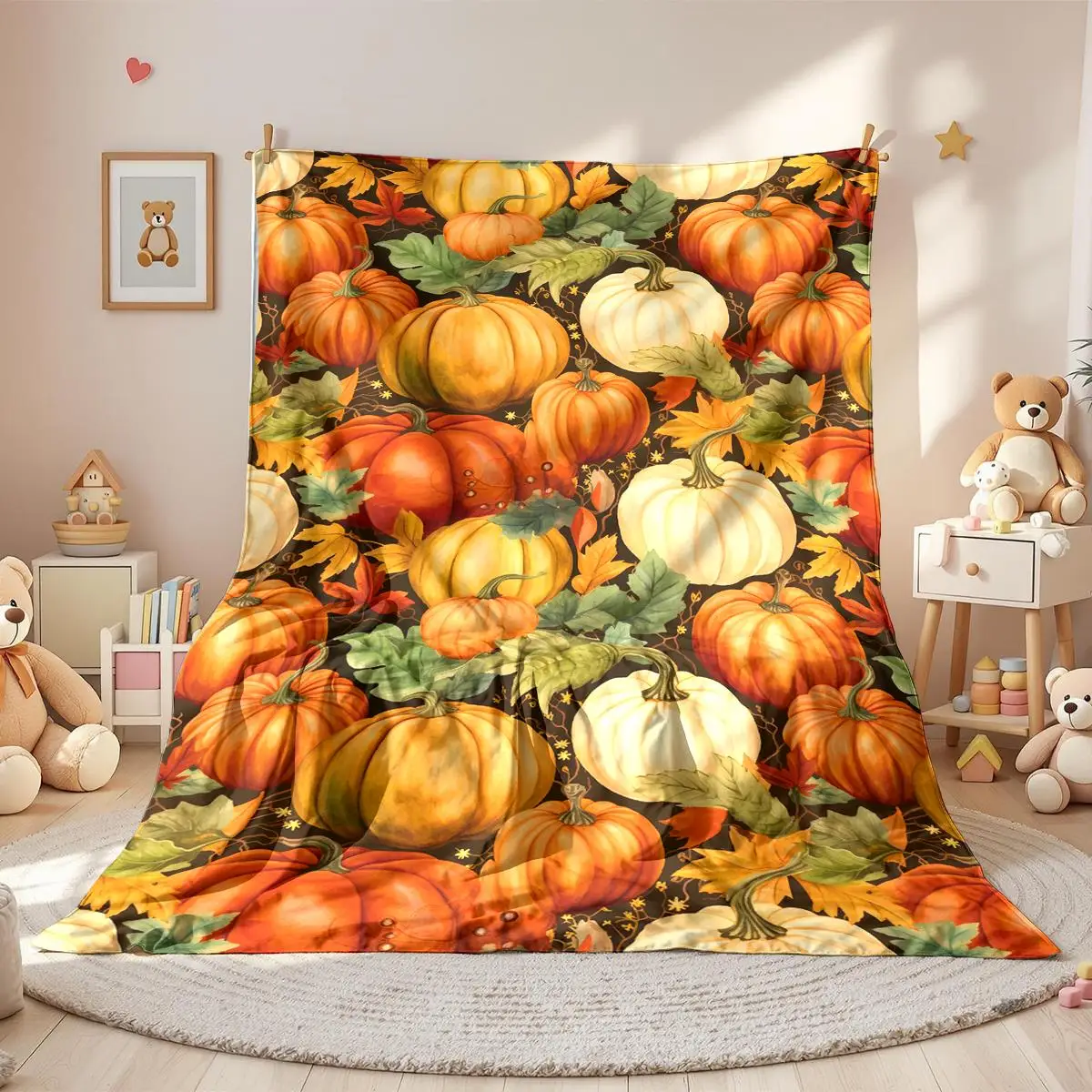 

Pumpkin Blanket Halloween Blanket Autumn Harvest Fleece Throw Blankets Soft Cozy Warm for Girls Kids Adults