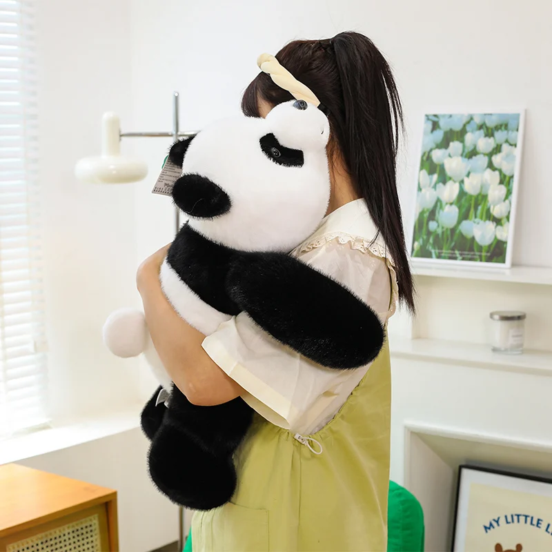 30-65cm Cute Medal Giant Panda Plush Long Pillow Cartoon Stuffed Animal Lying Big Size Pandas Plushies Toys for Kids Girls Gifts