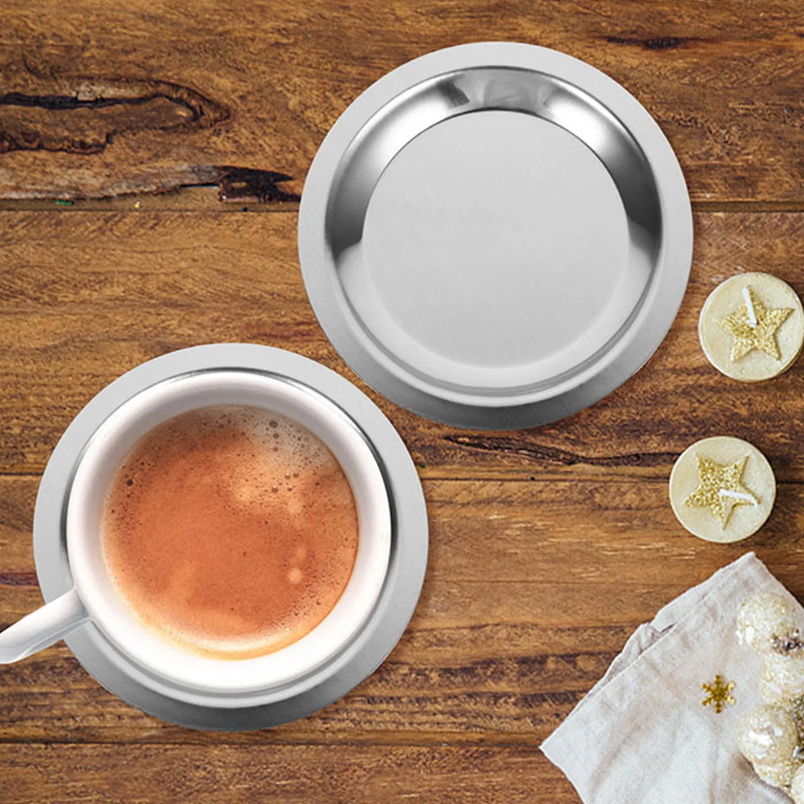 

5pcs Stainless Steel Coaster Round Bottle Pads Heat Resistant Reusable Table Mat for Home Coffee Shop Hotel