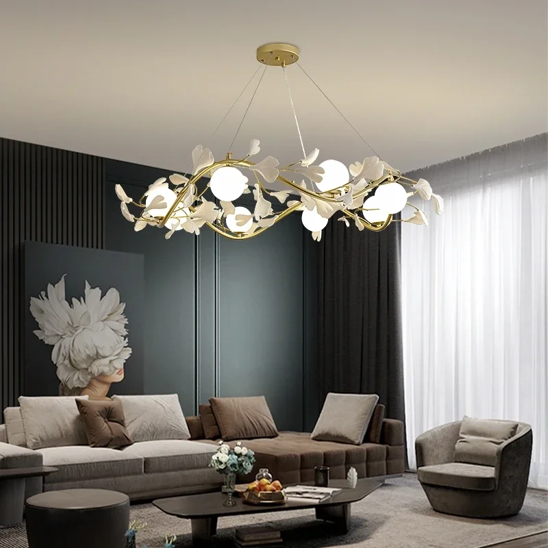 Postmodern Nordic LED ceiling chandelier new creative ginkgo ball glass hanging lamp living room restaurant hotel lobby attic