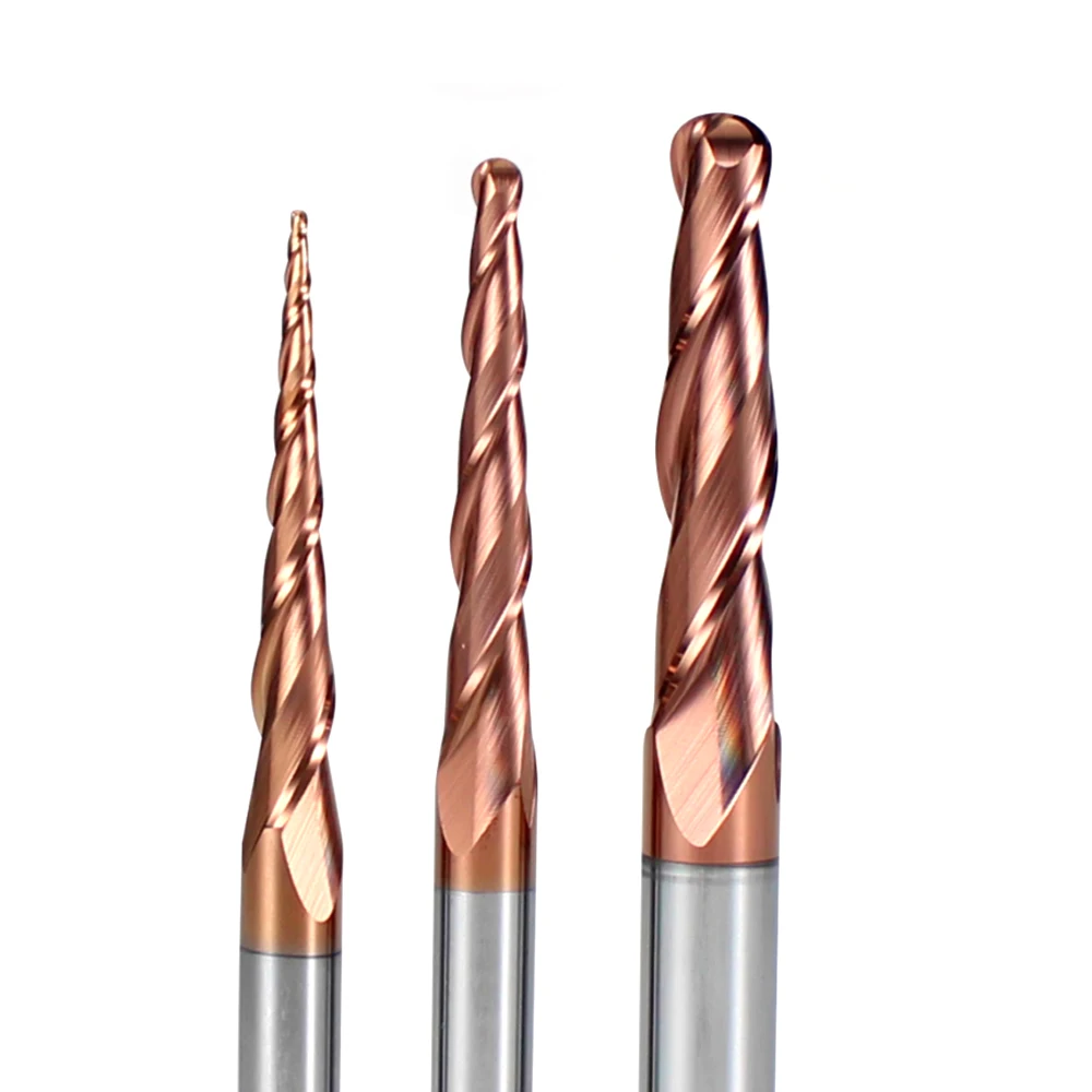 Coated Tungsten Carbide Spiral Tapered Ball Nose Mills 2 Flutes Router Bit Wood Working CNC 2D 3D Carving  Wood Milling Cutter