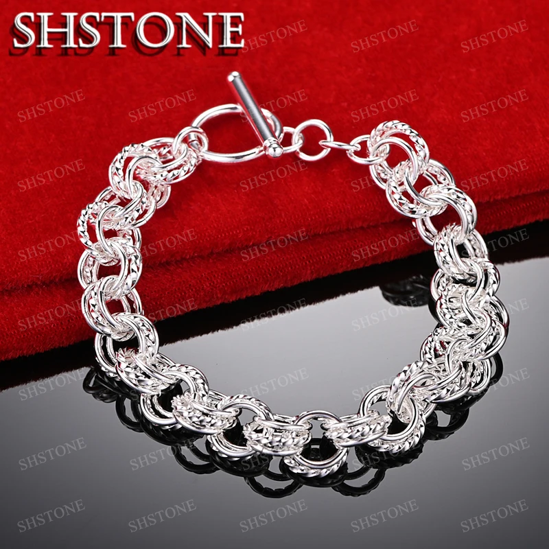 

SHSTONE 925 Sterling Silver Big Circle Link Bracelets Men Hand Chain For Woman Fashion Party Wedding Birthday Luxury Jewelry