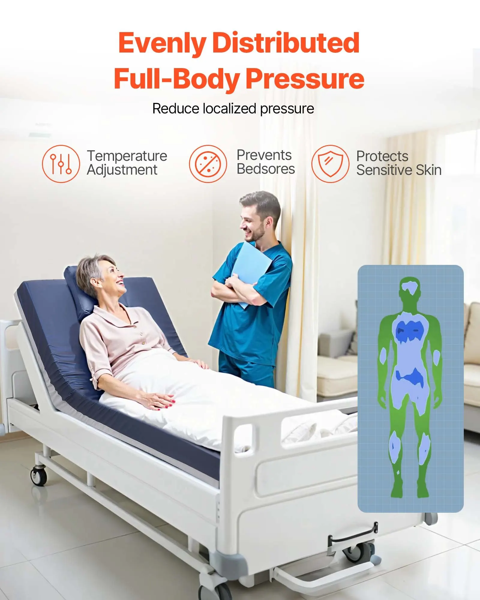 Matelas de soins infirmiers, capable de supporter 295 kilogrammes, matelas médical en mousse double couche, matériau imperméable, adapté au traitement des escarres dans les maisons de retraite et les soins à domicile, dimensions 2030x1067x153 millimètres