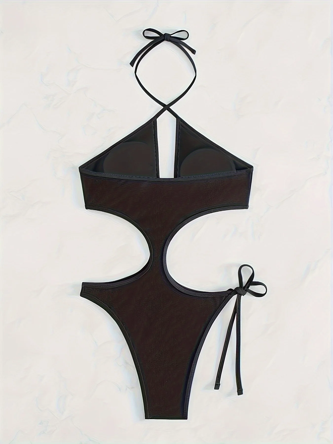 Sexy preto simples maiôs uma peça oco para fora halter tie biquinis femininos roupa de banho praia outfits bodysuits biquini