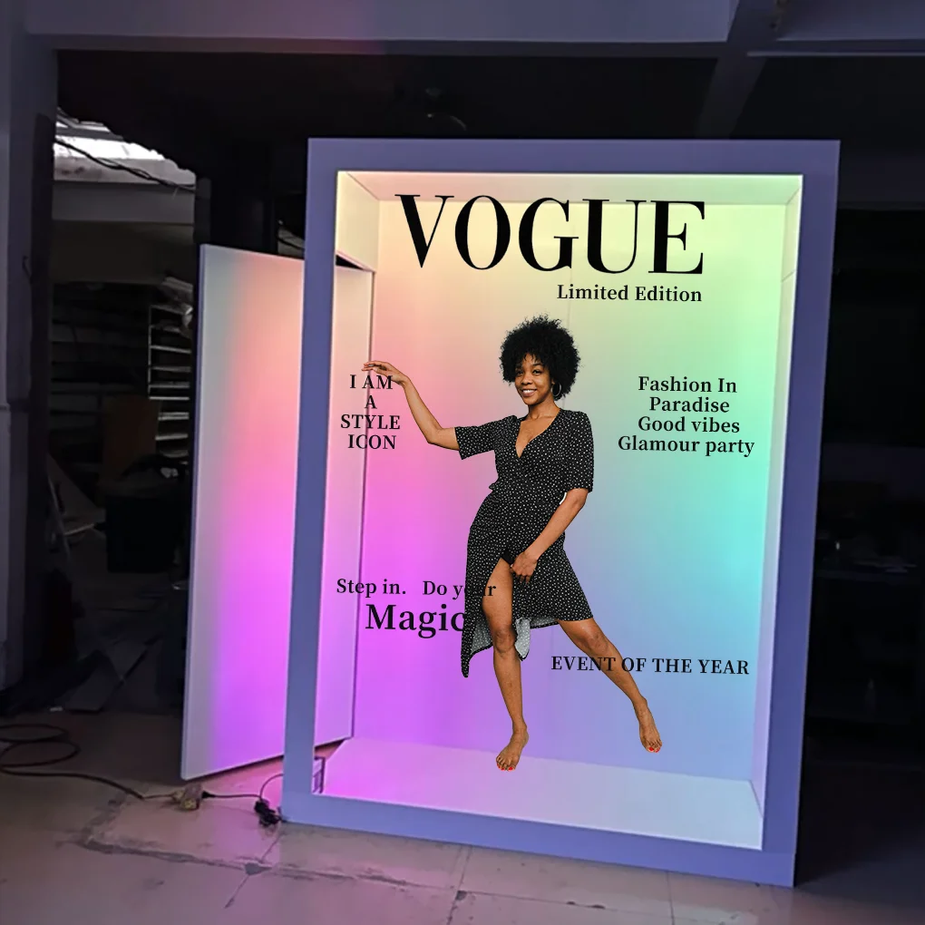 Magazine Photo Booth Box With Led Lights Silver Interior for High Angle Rental