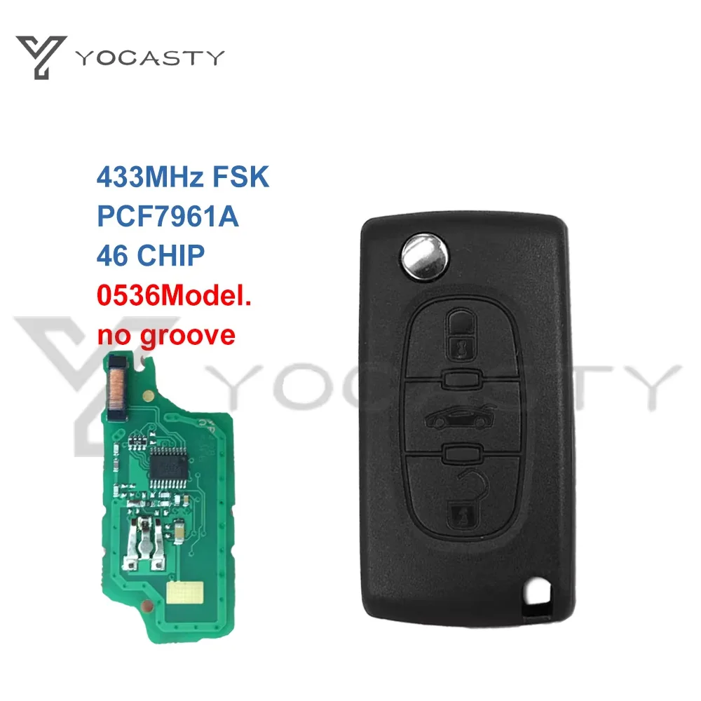 

YCOASTY 0536 Model For Peugeot 207 307 308 Partner 2010 2011 2012 2013 2015 2016 433MHz FSK ID46 VA2 Flip Remote Car Key Fob