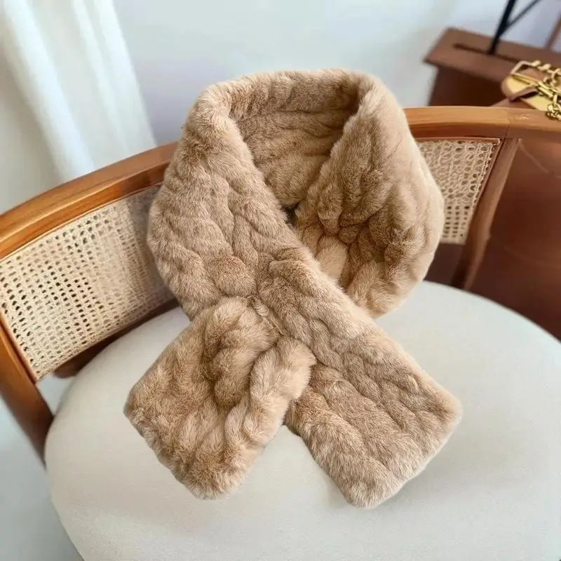 Neue Nachahmung Rex Kaninchen Fell Kreuz Schal Winddicht Coldproof Hals Kragen Dick Warm Halten Gestrickte Halstuch Frauen