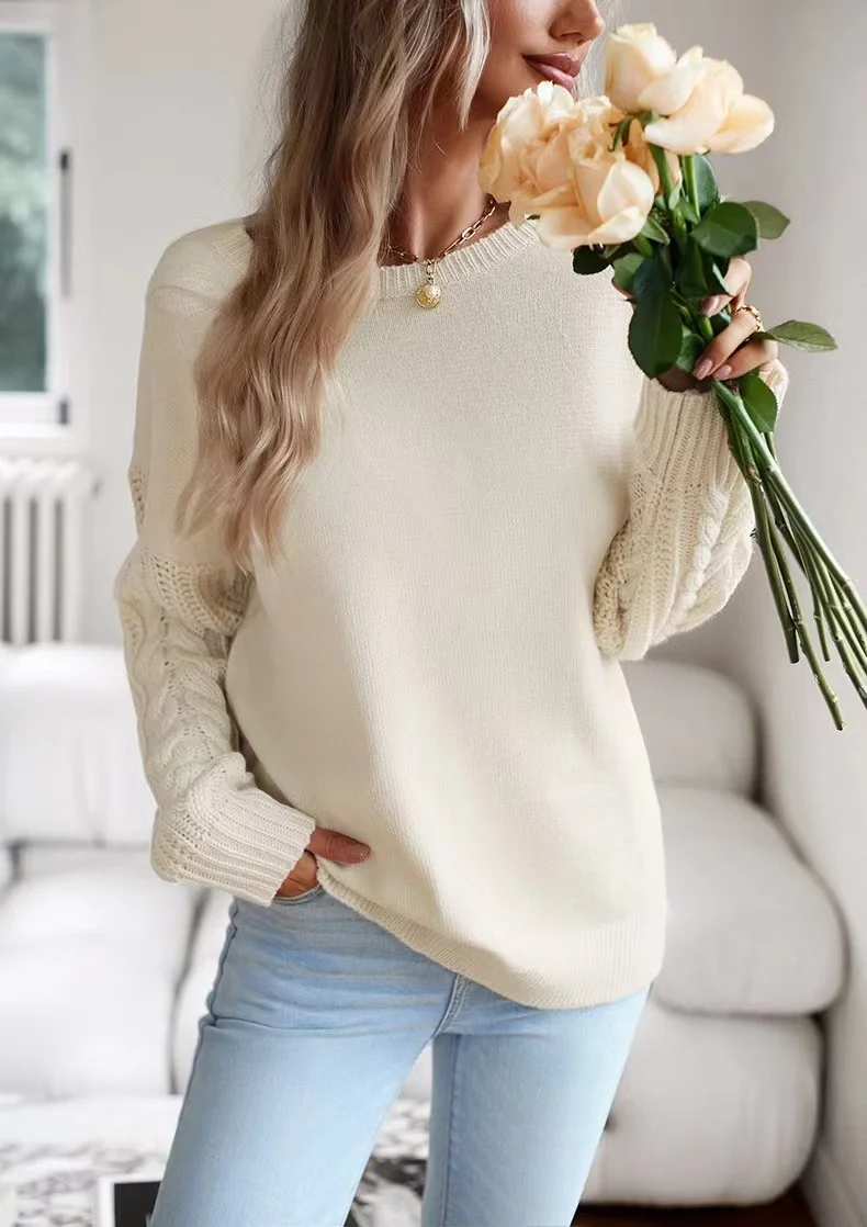 2024 Autumn Winter New Knitted Sweater Women\'s Solid Color Loose O-Neck Pullover Sweater Women\'s Fashion Long Sleeve Sweater Top