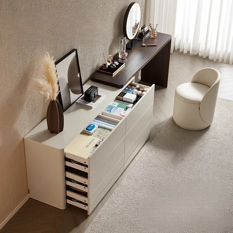 

Modern White Vanity Desk Light Mirror Modern Seat Retractable Makeup Makeup Desk Number Bedroom Penteadeira Unique Furniture