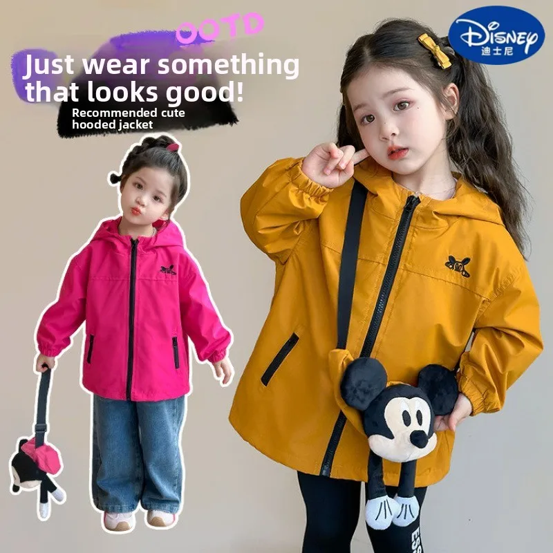 

Disney 2025 Girls' Windbreaker - Hooded Spring/Fall Jacket for Kids, Stylish Windproof Coat with Cartoon Design
