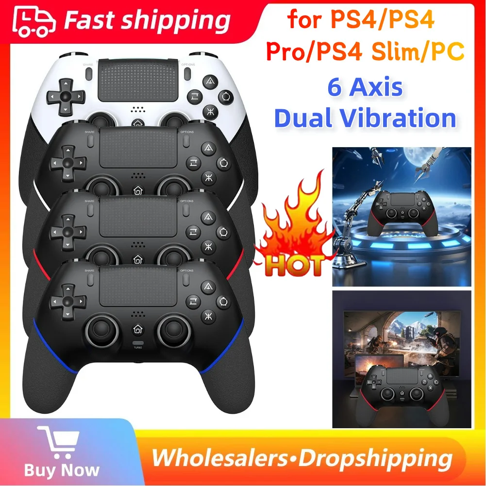 Gaming Controller Macros Bluetooth-Compatible Console Controller Dual Vibration Hall Effect Joystick for PS4/PS4 Pro/PS4 Slim/PC