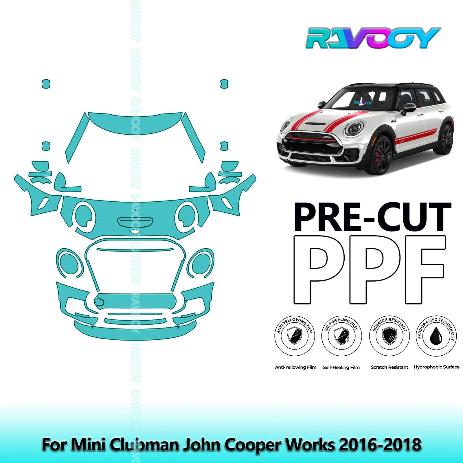 Kit delantero de coche, sujetador transparente, película protectora de pintura PPF precortada para Mini Clubman John Cooper Works 2016-2018