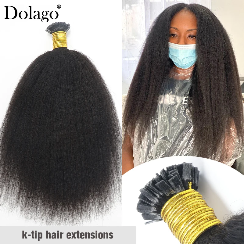 

K Tip Hair Extensions Human Hair Kinky Straight Bundles Keratin Flat Fusion Microlinks Hair Extensions For Black Women Dolago