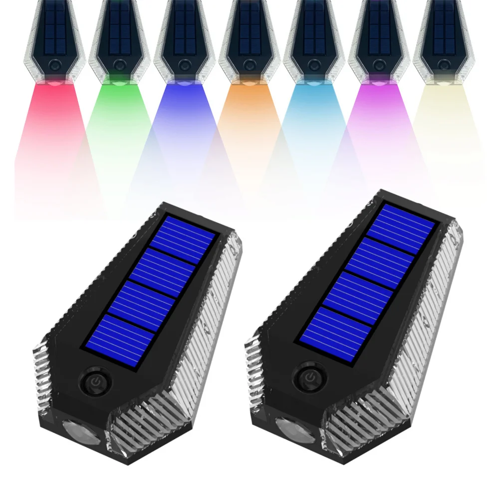 Solar Powered Wall Lamp RGB Color Changing/Warm/White Waterproof Outdoor Garden Light for Fence,Holiday,Pathway