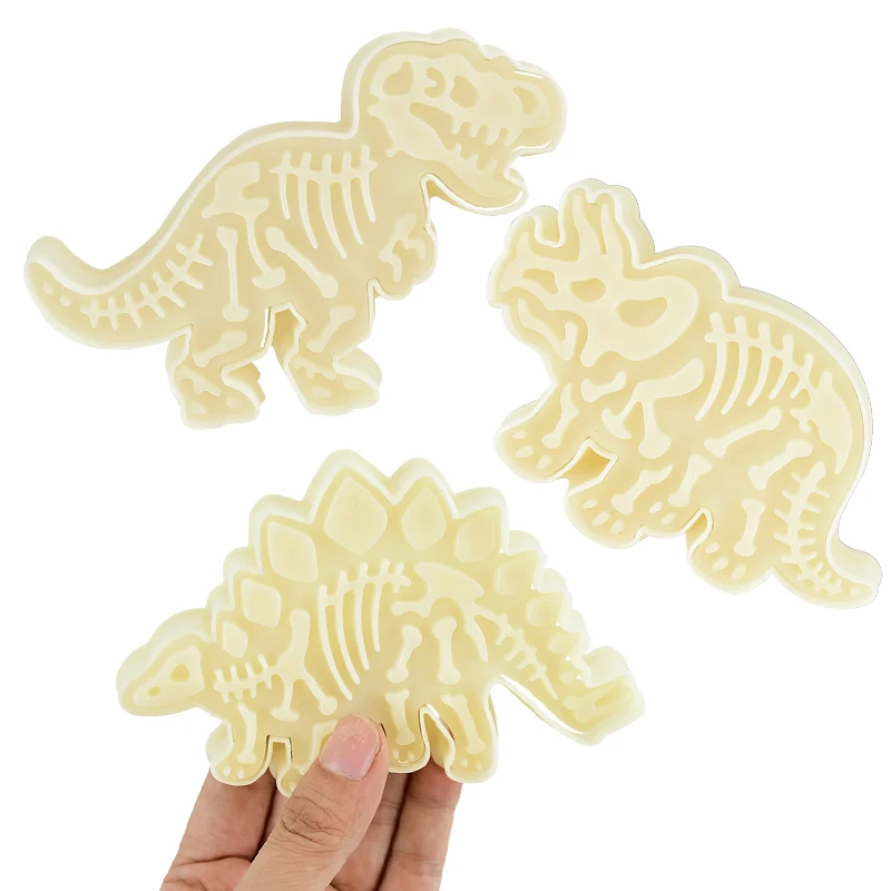 

3pcs 3D Dinosaur Cookie Cutters Mold Dinosaur Biscuit Embossing Mould Sugarcraft Dessert Baking Mold Cake Kitchen Accessory Tool