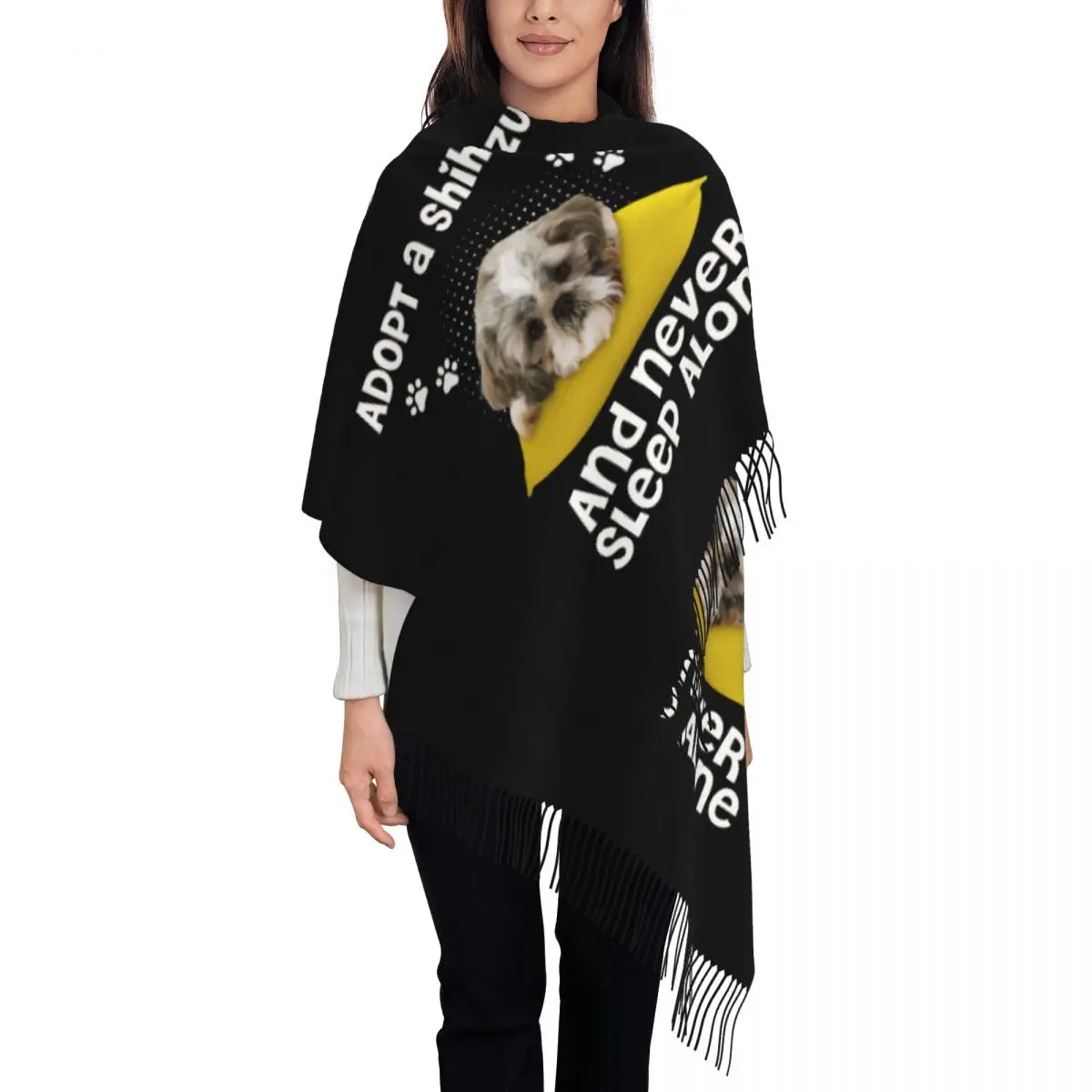 

Шарф с принтом на заказ Adopt A ShihTzu And Never Sleep Alone для женщин и мужчин, зима-осень, теплые шарфы, шали для любителей собак, накидки