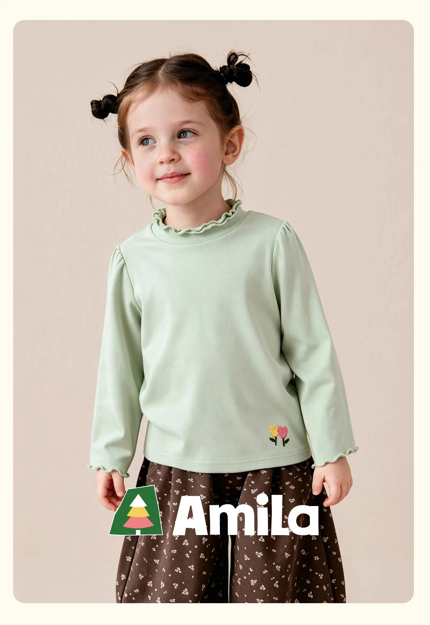 Amila 2026 Herbst Neue Kinder Mädchen Rüschen-Langarm-T-Shirt Romantische Rüschen Mehrschichtig Süß Niedlich Alltagstaugliches Vielseitiges Oberteil – Detail 1