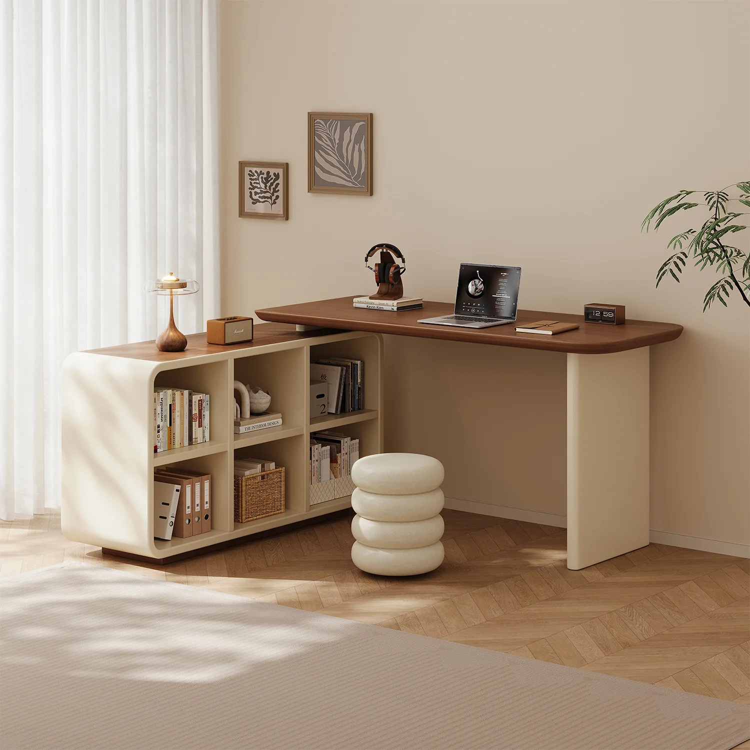 

L-shaped Computer Table Solid Wood Corner Desk Bookshelf Bookcase Integrated Bedroom Antique Dressing Study Table Office Home