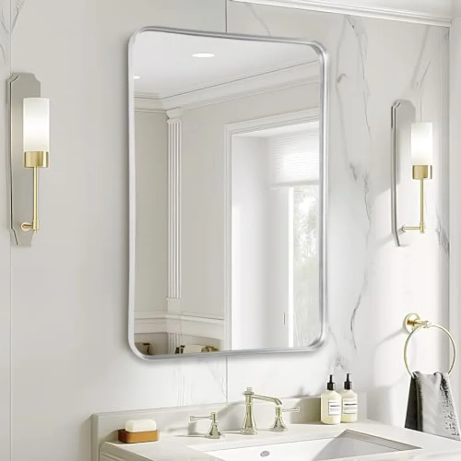 

Bathroom Wall Mirror Rectangle - 36x24 Inch Large Over Sink Framed Mirror Rectangular Brushed Mirrors Hanging for Bedroom Restr