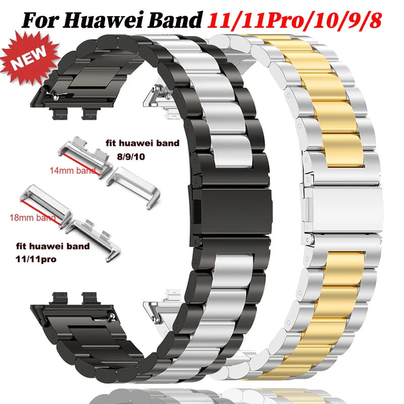 Edelstahlarmband für Huawei Band 11/11Pro Damen Herren Metall-Uhrenarmband Schlaufe für Huawei Band 10 9 8 Ersatz mit Werkzeug
