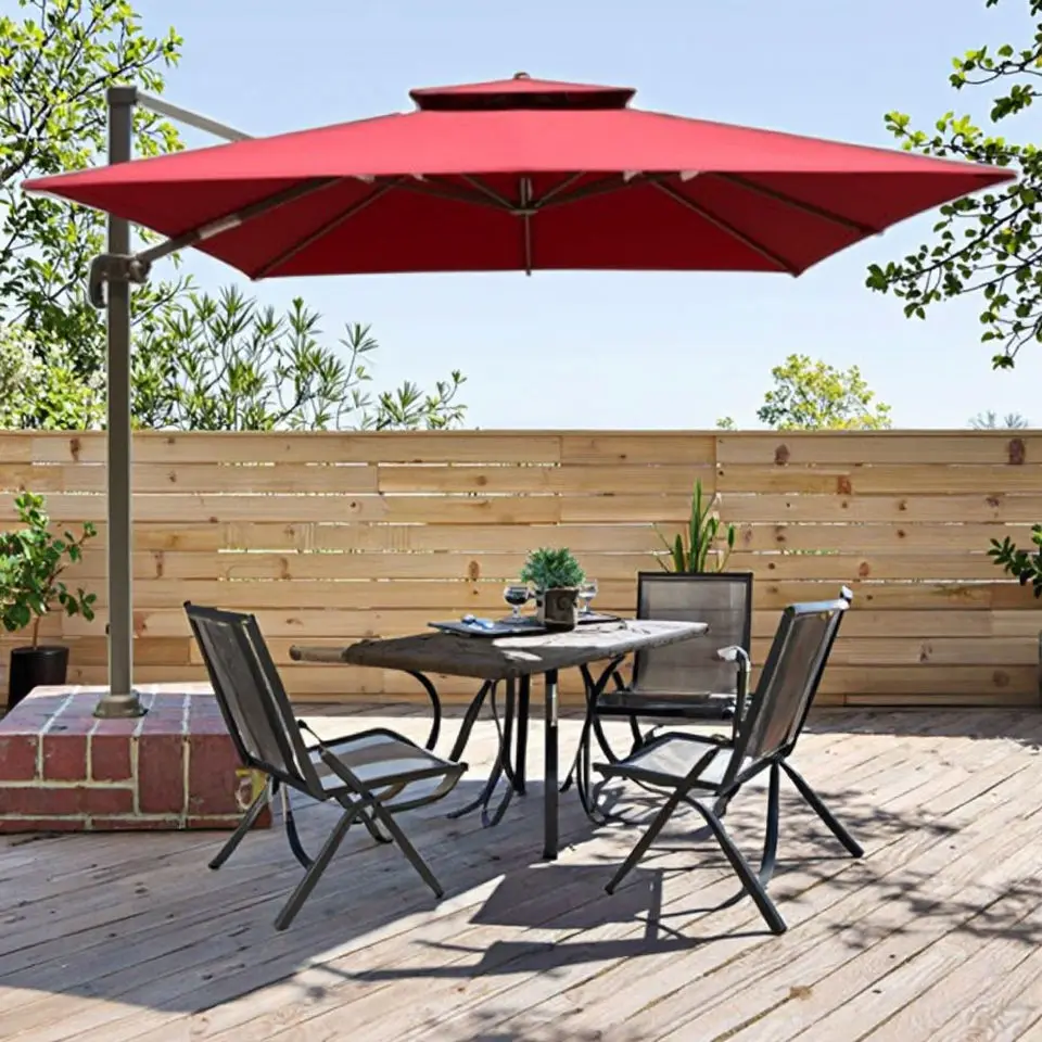 Outdoor Patio Square Cantilever Umbrella 360 Rotation Windproof Heavy Duty Offset Hanging Large Sunshade