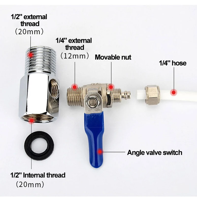 Ball Valve Water Purifier Reverse Osmosis Tee Inlet Ball Valve Set 1/2\