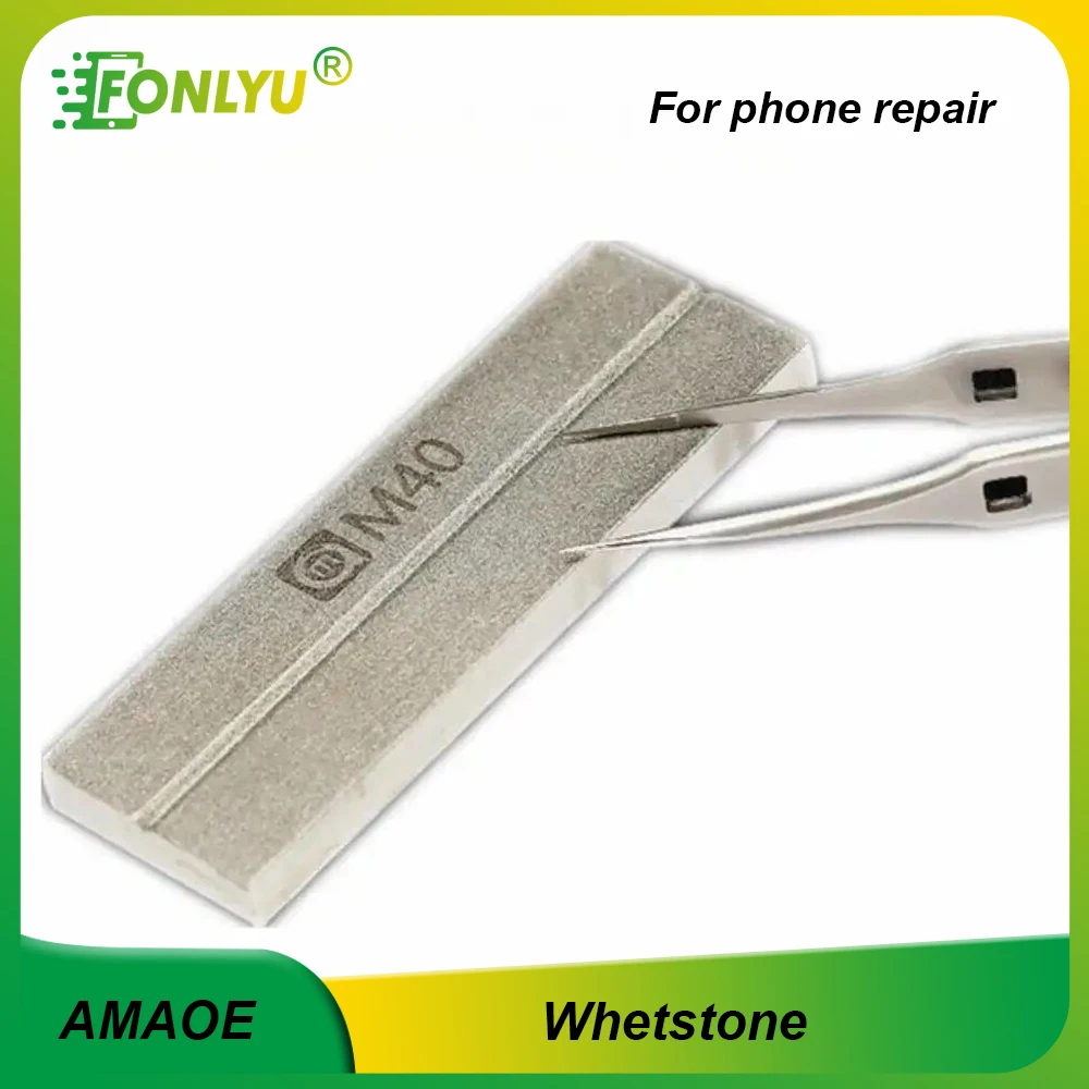 AMAOE M40 Double Side Grindstone for Correction Tweezers Soldering Tip Grinding Blade Gold Steel Whetstone Phone Repair Tool Set