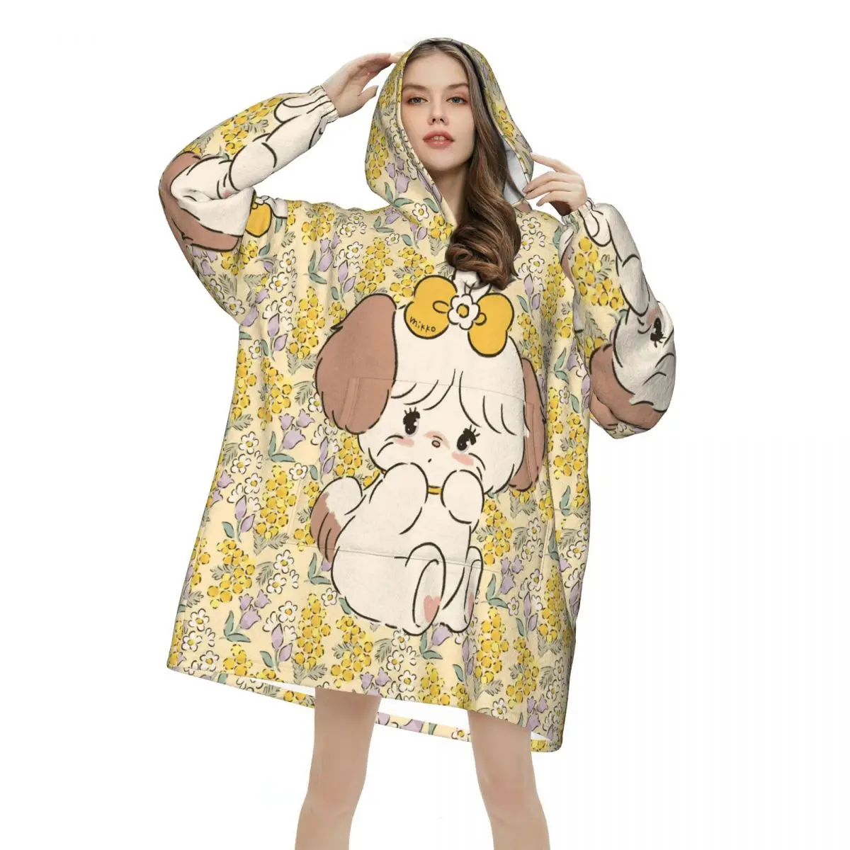 Pink Cartoon Mikko Mousse Blanket Hoodie Oversized Wearable Sweatshirt Blanket Warm Gifts for Women Girls Girlfriend