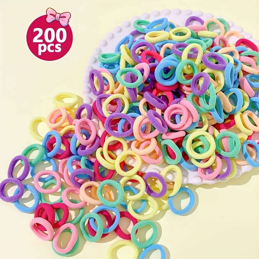 [200pcs Hair Ties] 200pcs High Elasticity Colorful Mini Hair Ties | Bright Mixed Colors, Braiding Accessories Set, Ideal Gift