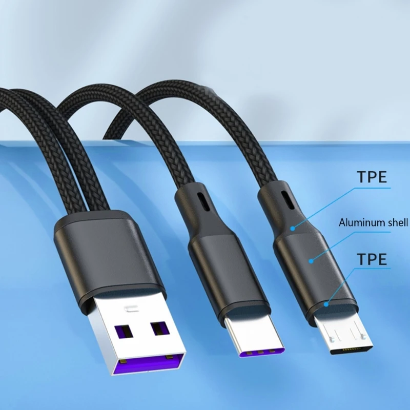 5A Fast Charging Dual Port Type-C Splitter Charging Cable  Powered Device Cord Powered up to Type-c Micro-USB Devices