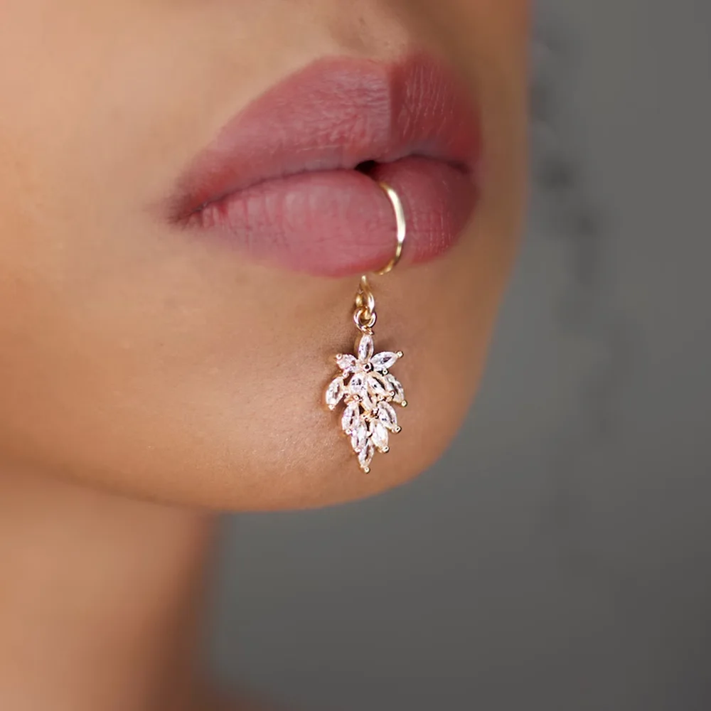 Stonefans Crystal Dangle Lip Ring Clip Fake Piercing Jewerly Hip Hop Geometric Lip Cuff Jewelry Non Pierced Accessories Women