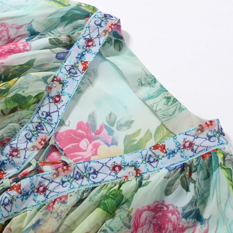 Modisches bedrucktes Hemd-Rock-Set für Damen, Herbst, locker geschnitten, lange Laternenärmel, V-Ausschnitt, Schnürung, hochtaillierte Röcke, Damenanzug, Damenmode – Detail 4