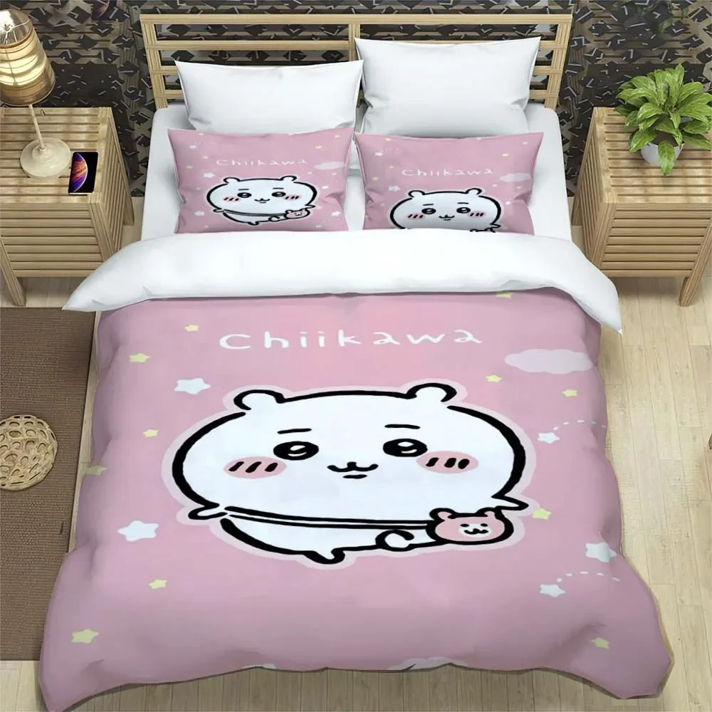 Cartoon Chiikawa Pattern Quilt Cover With Pillowcases 3D Digital Printed Bedding Set Twin Full Queen King Christmas Gift