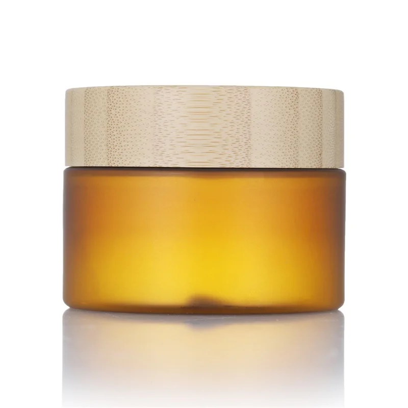 فارغة التجميل الجسم فرك كريم الحاويات 5 أوقية 8 أوقية 10 أوقية 50 جرام العنبر متجمد PET البلاستيك جرة مع غطاء الخيزران للعناية بالبشرة كريم #6