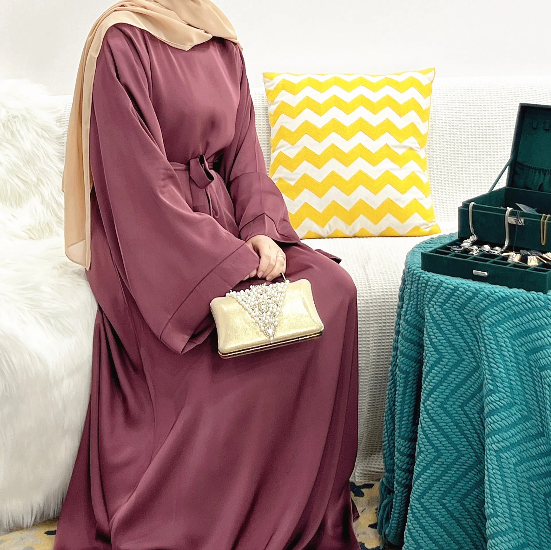 Vestido Hijab musulmán de Ramadán para mujer, Abaya de satén Eid, Dubai, Turquía, ropa islámica, Abayas cerradas básicas, bata de caftán africana