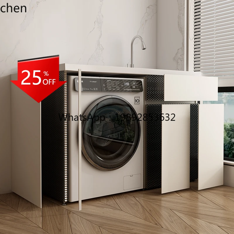 

Cream Style Aluminum Large Panel Washing Machine Cabinet High-Low Integrated Washing Machine Cabinet Set