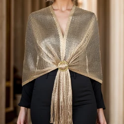 Sparkling Metallic Shawls Round Buckle Tassel Wraps Scarf For Evening Party Ladies Fashionable Party Glitter Shawls 160*40cm