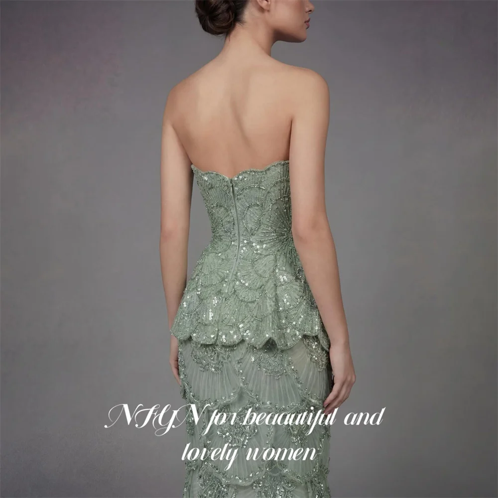 NFYN Sage Green Evening Dress Strapless Prom Dress with Glitter Sequin Party Dresses Mermaid Gala Dresses for Women Customized image 6
