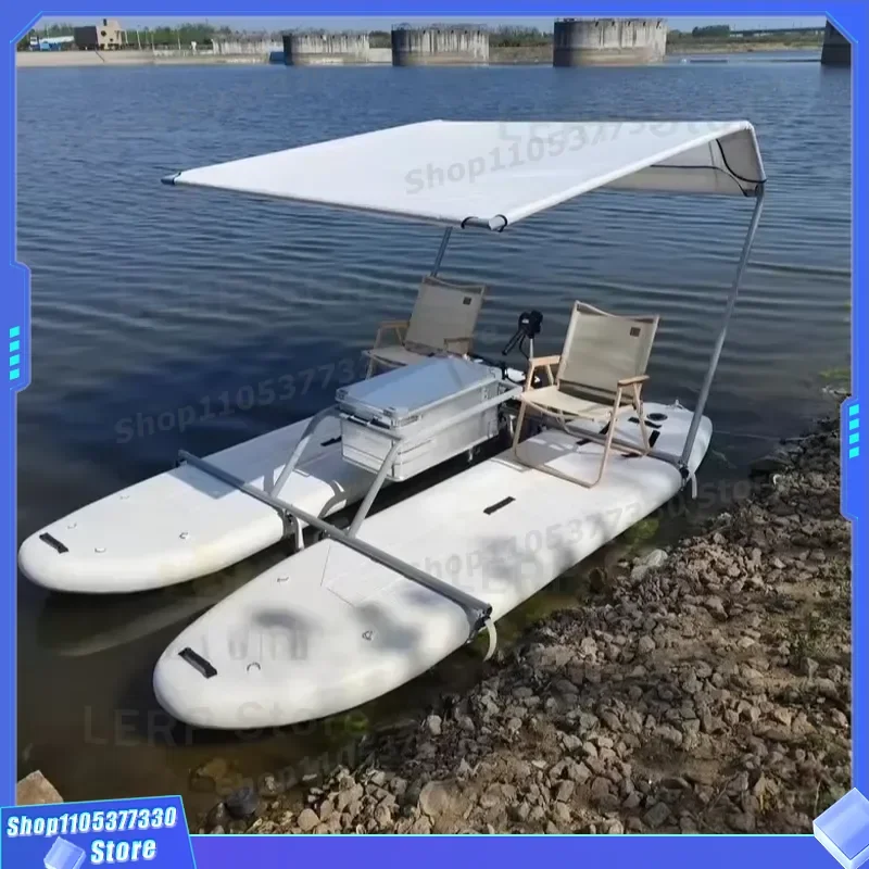 Inflatable Tandem Paddle Catamaran Portable Water Boat for Lake Fishing Pontoon Bike Two Person Kayak Outdoor Water Games