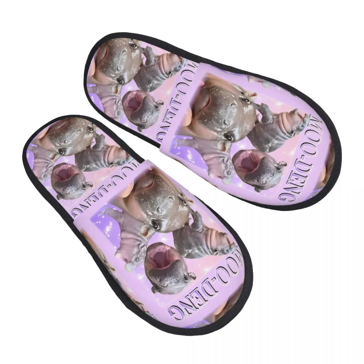 Winter House Slippers Moo-Deng The Famous Pygmy Hippo Merch Household Fur Slippers Slides Living Room Cozy Anti Slip Slides