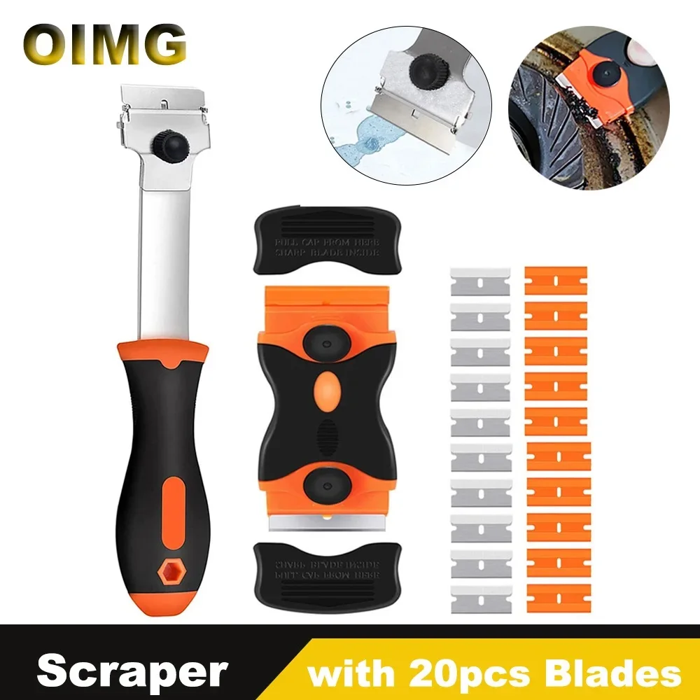 Razor Blade Scraper with 20pcs Blades Cleaning Scraper for Removing Sticker Grease Auto Glass Cooktop Stove Window Squeegee Tool