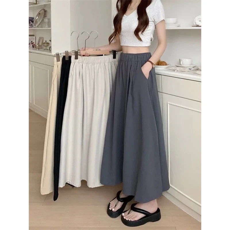 

Женская летняя юбка-миди А-силуэта 2026 года, длинная юбка с высокой талией из полиэстера, фасон «летучая мышь»