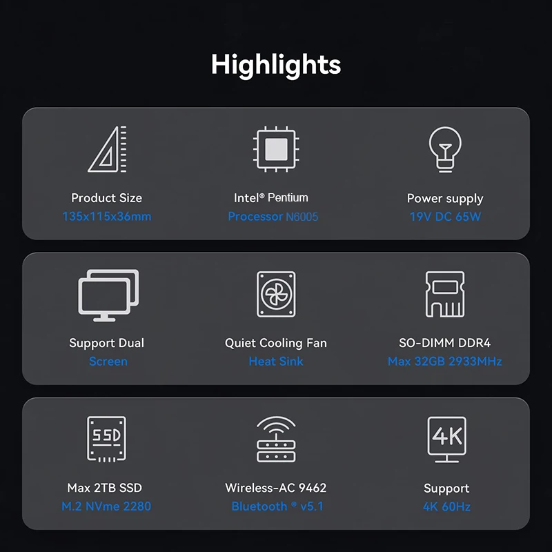 Intel Nuc 11 NUC11ATKPE Atlas Mini pc Pentium Silver N6005 15W Intel UHD Graphics Support 4K Win 11 8GB RAM 256GB SSD Desktop Pc