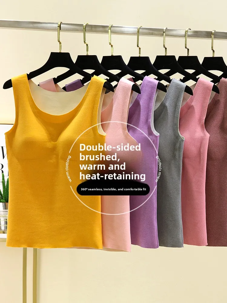 Thickened Fleece Warm Vest Women Winter No- Sleeve round Neck Underwear with Chest Pad Strap on Top No Brand Registered Trade...