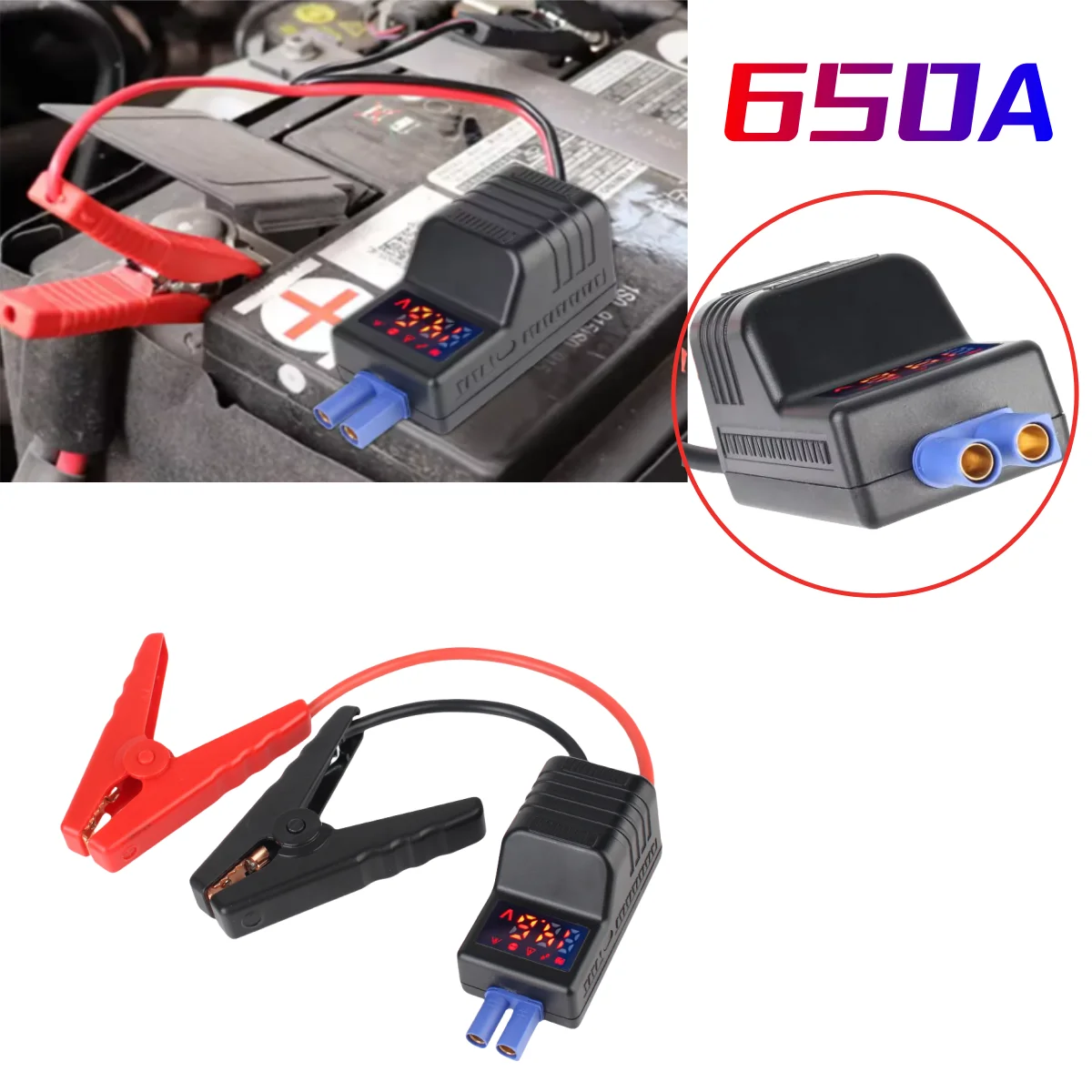 

12V EC5 Plug Intelligent Jumper Cable Clip 650A Booster Clamp Anti Reverse Connection Emergency Car Battery Starter
