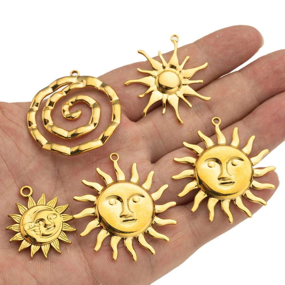 5pcs Stainless Steel Celestial Sun Charms Smile Pendants DIY for Necklace Bracelet Jewelry Making Craft Supplies Party Decor view 2