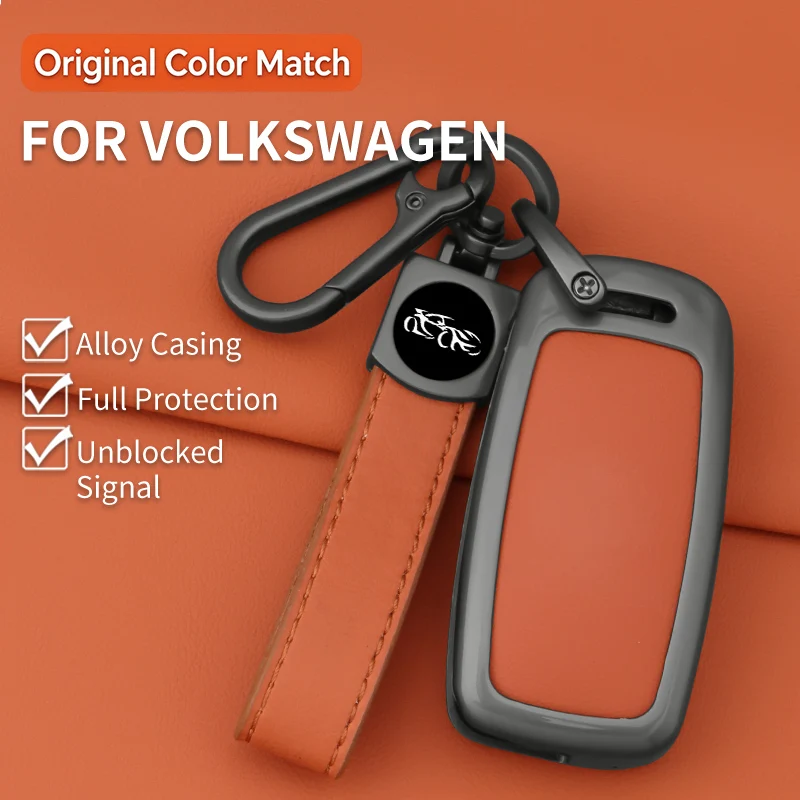3 Button Rounded Rectangle Zinc Alloy Leather Key Cover Key Fob Case For Volkswagen Golf, Passat, Polo, Tiguan, Touran, Sharan