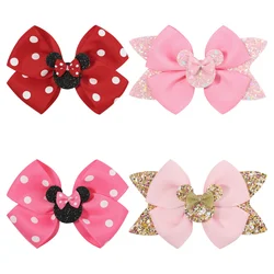 Disney Mickey Mouse Hairpin Kid Cute Mickey Minnie Sequins Bowknot Hair Ornament Girls' Baby Cute Bowknot Headwear Birthday Gift