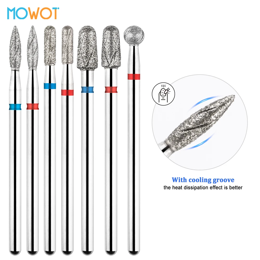 

MOWOT 1Pc Cooling Grooves Diamond Nail Drill Bits Russian Manicure Milling Cutter Rotary Cuticle Clean Nail Drill Accessory Tool